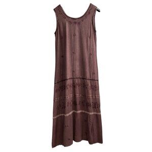 LPogee Dress Women Free Size Purple Embroidered Tiered Maxi Boho Hippie Festival